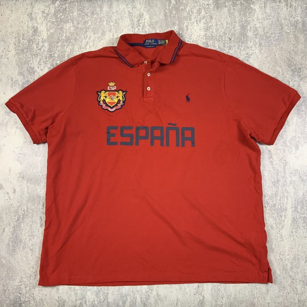 Polo Ralph Lauren Shirt Mens XXL Red Espana ESP Crest Spain Classic Fit #24